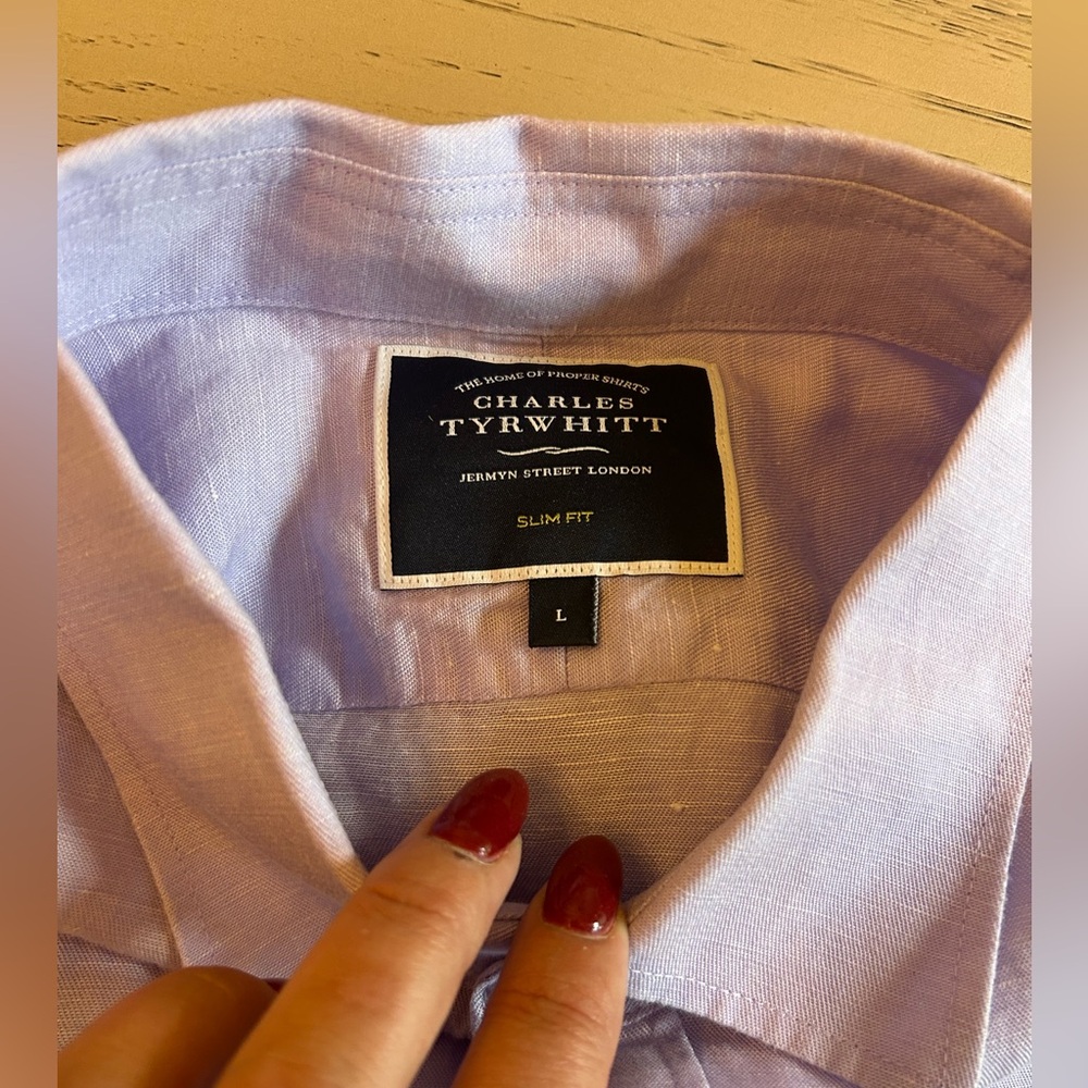 Charles Tyrwhitt Lavender Button Down Shirt Slim Fit - Picture 4 of 5